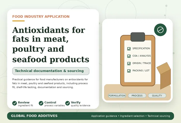 Antioxidant selection for fats in meat, poultry and seafood products